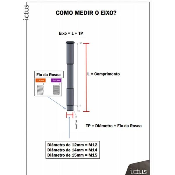 EIXO PASSANTE ICTUS 12X181mm TRASEIRO M12